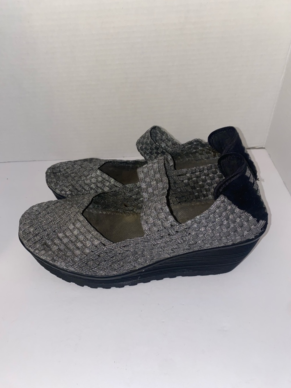 Woven Mary Jane Platform Shoe in Black and Gray